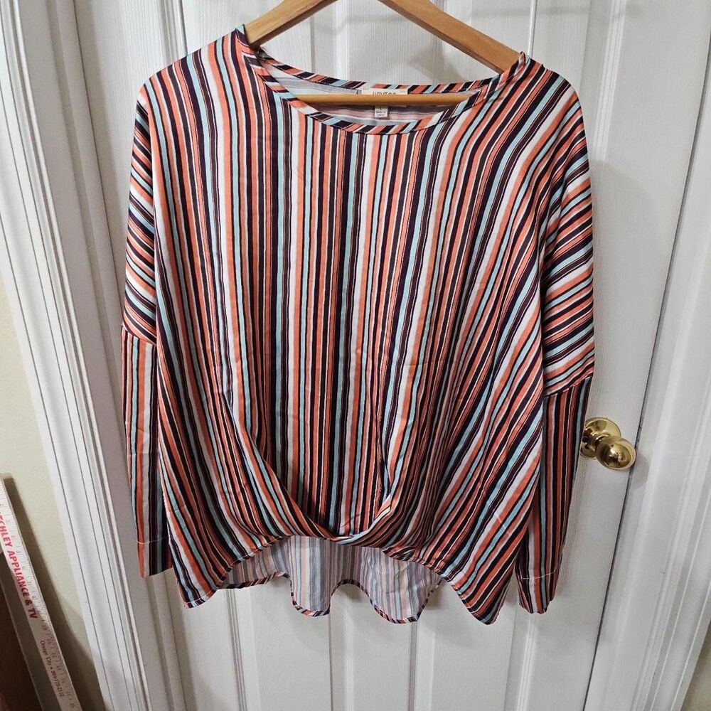 Umgee Women's Striped Long Sleeve Twist Front Top Size L